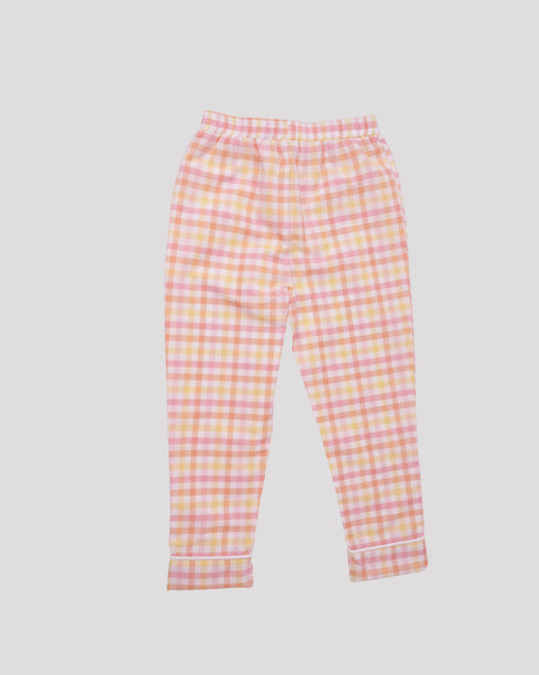 Pijama din bumbac cu saculet cu carouri galbene